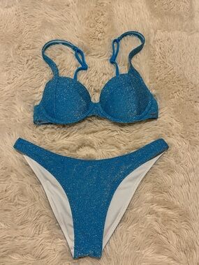 PINK Victoria's Secret Sparkling Blue Underwire Bikini